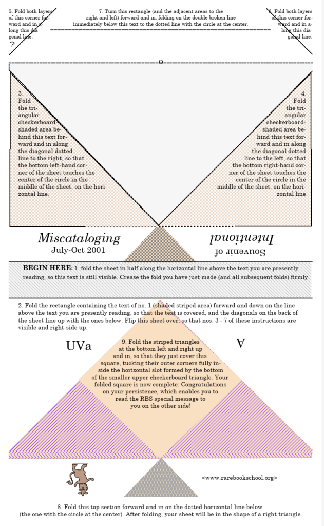 A diagram showing how to fold the exhibition brochure into an envelope pouch