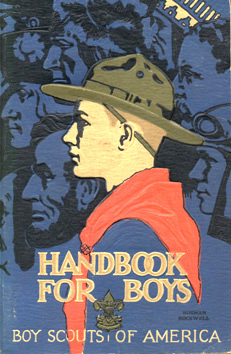 Artist Norman Rockwell made a last-minute change to his design for the front cover of the third edition of the Handbook (1927-1940), adding an image of Charles Lindbergh (far right center), who had just made his famous solo flight to France.