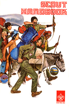 The cover of the last two printings of the eighth edition (1976-1979) features a painting by Joseph Csatari titled All Out for Scouting. Csatari began his association with the BSA in 1953, first as a layout artist for advertising, and later as art director for Boys' Life. After Rockwell's death in 1978, Csatari continued the Rockwell series of traditionally themed paintings.